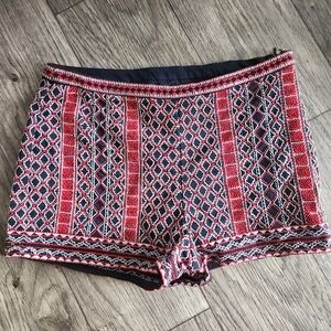 Forever 21 Black & Red Embroidered Geo Tribal Mini Shorts Size Large